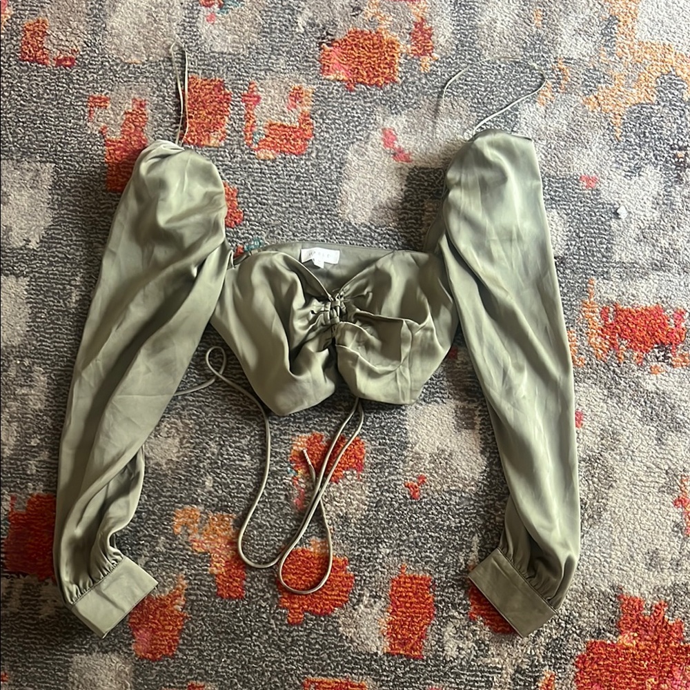 Sage Green Puff Sleeve Crop Top